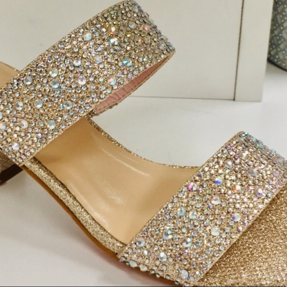 Gold Party Rhinestone Mule Slide low 2.5” Heel - Picture 2 of 8